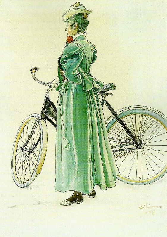 Carl Larsson fru grosshandlare eriksson-kvinna vid cykel oil painting picture